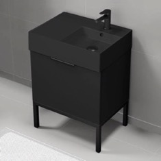 Modern Small Black Bathroom Vanity, 24 inch, Free Standing